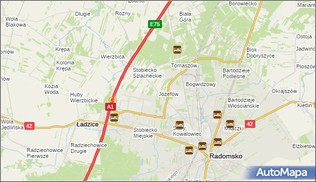 mapa Józefów gmina Ładzice, Józefów gmina Ładzice na mapie Targeo