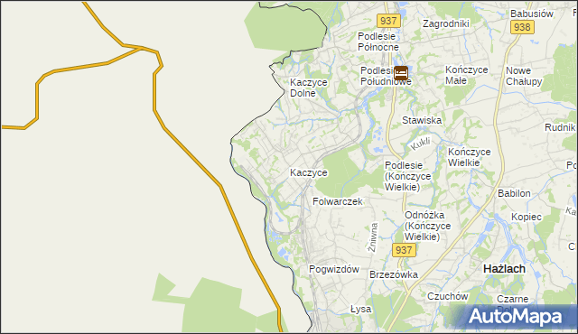 mapa Kaczyce gmina Zebrzydowice, Kaczyce gmina Zebrzydowice na mapie Targeo