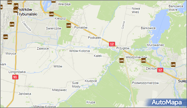mapa Kałek gmina Sulejów, Kałek gmina Sulejów na mapie Targeo