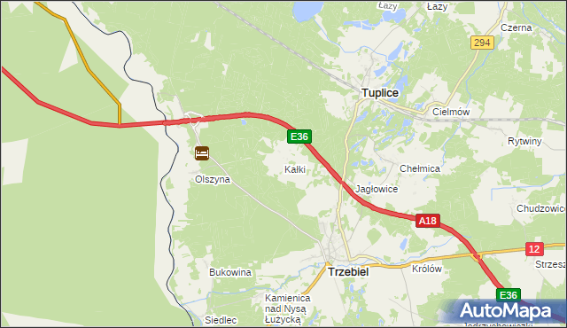 mapa Kałki gmina Trzebiel, Kałki gmina Trzebiel na mapie Targeo