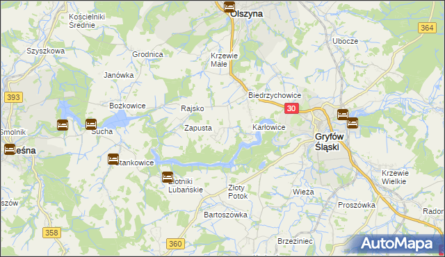 mapa Kałużna gmina Olszyna, Kałużna gmina Olszyna na mapie Targeo