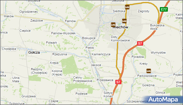 mapa Kamieńczyce gmina Miechów, Kamieńczyce gmina Miechów na mapie Targeo