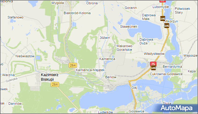 mapa Kamienica gmina Kazimierz Biskupi, Kamienica gmina Kazimierz Biskupi na mapie Targeo