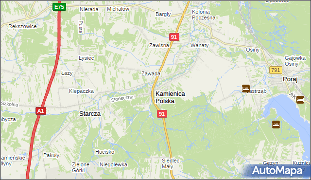 mapa Kamienica Polska, Kamienica Polska na mapie Targeo