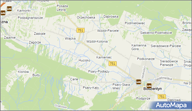 mapa Kamieniec gmina Bodzentyn, Kamieniec gmina Bodzentyn na mapie Targeo