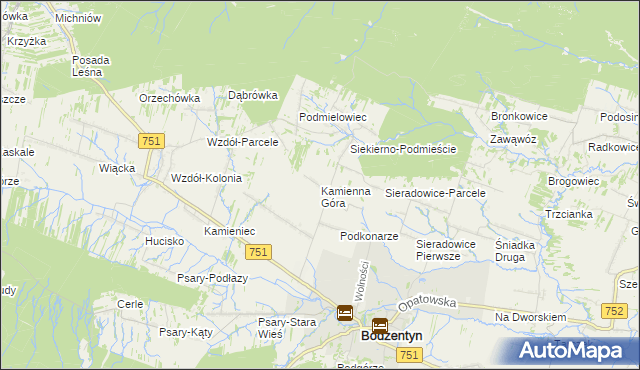 mapa Kamienna Góra gmina Bodzentyn, Kamienna Góra gmina Bodzentyn na mapie Targeo