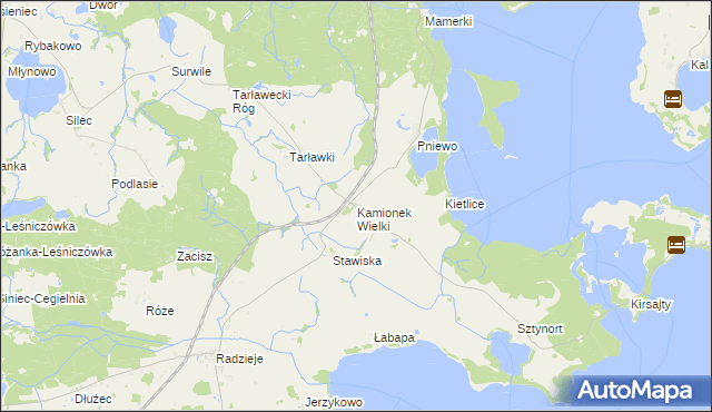 mapa Kamionek Wielki gmina Węgorzewo, Kamionek Wielki gmina Węgorzewo na mapie Targeo