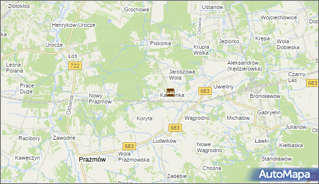 mapa Kamionka gmina Prażmów, Kamionka gmina Prażmów na mapie Targeo