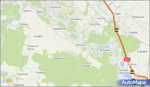 mapa Kamionki gmina Kórnik, Kamionki gmina Kórnik na mapie Targeo