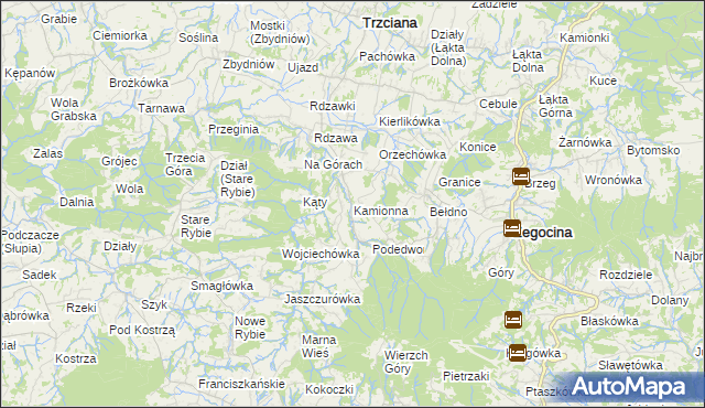 mapa Kamionna gmina Trzciana, Kamionna gmina Trzciana na mapie Targeo