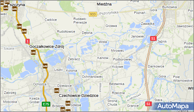 mapa Kaniów gmina Bestwina, Kaniów gmina Bestwina na mapie Targeo