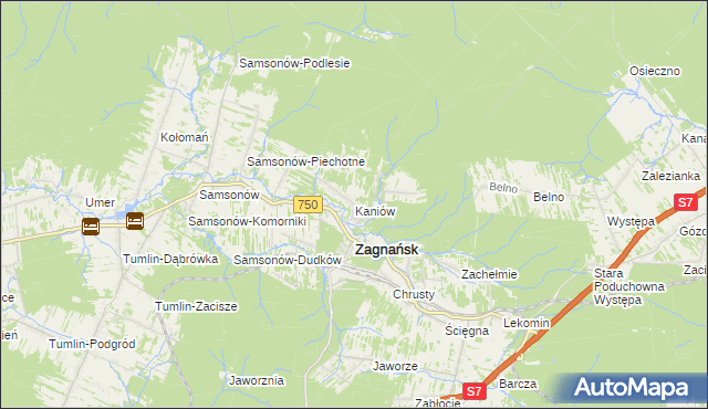 mapa Kaniów gmina Zagnańsk, Kaniów gmina Zagnańsk na mapie Targeo