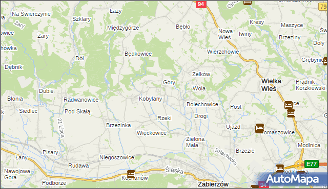 mapa Karniowice gmina Zabierzów, Karniowice gmina Zabierzów na mapie Targeo