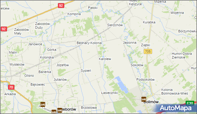 mapa Karolew gmina Nieborów, Karolew gmina Nieborów na mapie Targeo