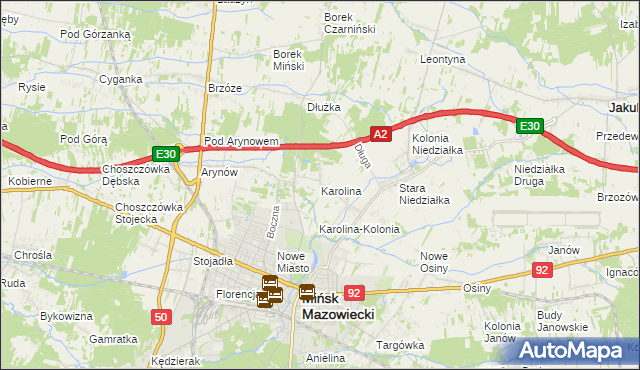 mapa Karolina gmina Mińsk Mazowiecki, Karolina gmina Mińsk Mazowiecki na mapie Targeo