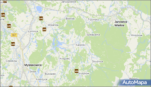 mapa Karpniki gmina Mysłakowice, Karpniki gmina Mysłakowice na mapie Targeo