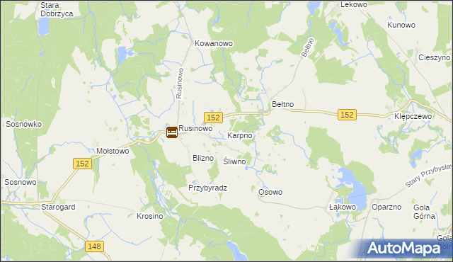 mapa Karpno gmina Świdwin, Karpno gmina Świdwin na mapie Targeo