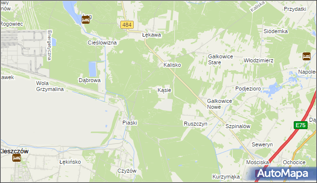 mapa Kąsie gmina Kamieńsk, Kąsie gmina Kamieńsk na mapie Targeo