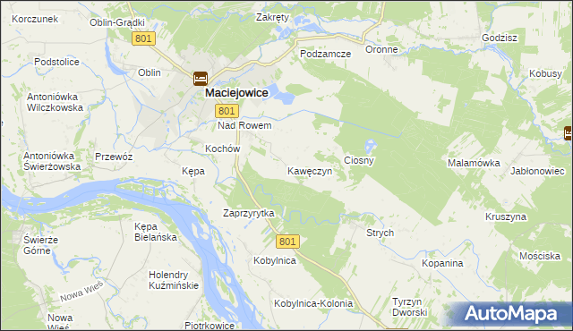 mapa Kawęczyn gmina Maciejowice, Kawęczyn gmina Maciejowice na mapie Targeo