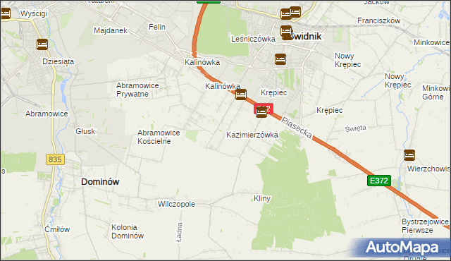 mapa Kazimierzówka gmina Głusk, Kazimierzówka gmina Głusk na mapie Targeo