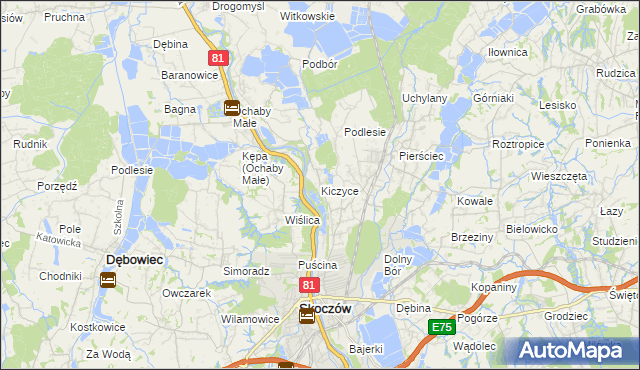 mapa Kiczyce, Kiczyce na mapie Targeo