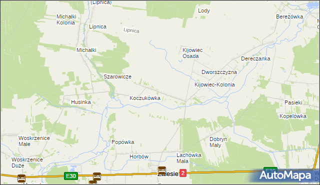 mapa Kijowiec gmina Zalesie, Kijowiec gmina Zalesie na mapie Targeo