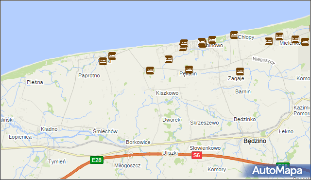 mapa Kiszkowo gmina Będzino, Kiszkowo gmina Będzino na mapie Targeo