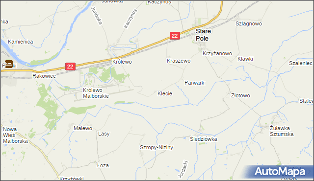 mapa Klecie gmina Stare Pole, Klecie gmina Stare Pole na mapie Targeo