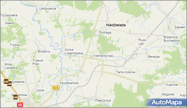 mapa Klementynów gmina Niedźwiada, Klementynów gmina Niedźwiada na mapie Targeo