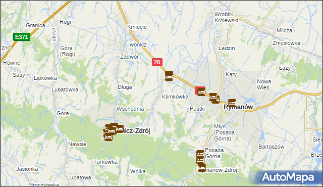 mapa Klimkówka gmina Rymanów, Klimkówka gmina Rymanów na mapie Targeo