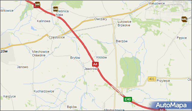 mapa Kłosów gmina Wiązów, Kłosów gmina Wiązów na mapie Targeo