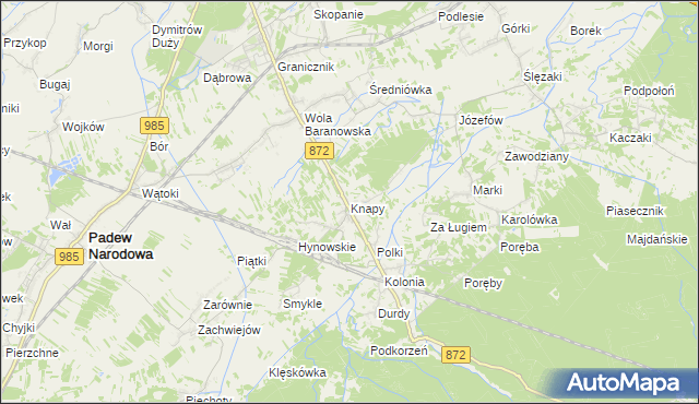 mapa Knapy gmina Baranów Sandomierski, Knapy gmina Baranów Sandomierski na mapie Targeo