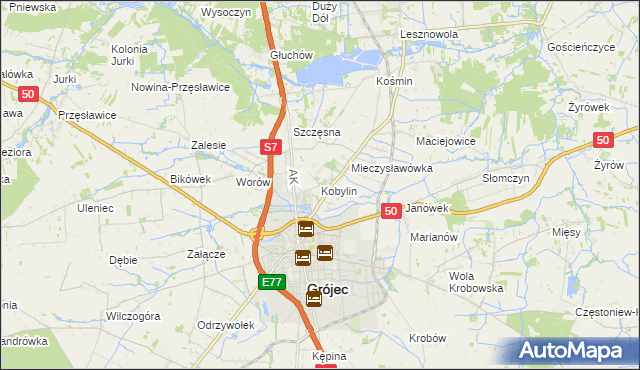 mapa Kobylin gmina Grójec, Kobylin gmina Grójec na mapie Targeo