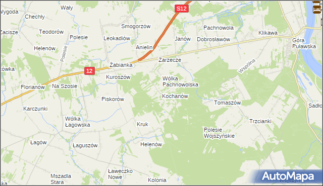 mapa Kochanów gmina Puławy, Kochanów gmina Puławy na mapie Targeo