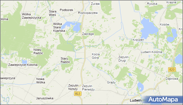 mapa Kocia Góra gmina Ludwin, Kocia Góra gmina Ludwin na mapie Targeo