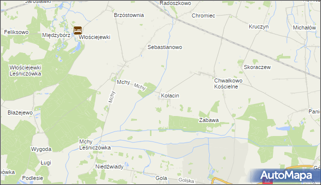 mapa Kołacin gmina Książ Wielkopolski, Kołacin gmina Książ Wielkopolski na mapie Targeo