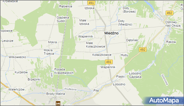 mapa Kołaczkowice gmina Miedźno, Kołaczkowice gmina Miedźno na mapie Targeo