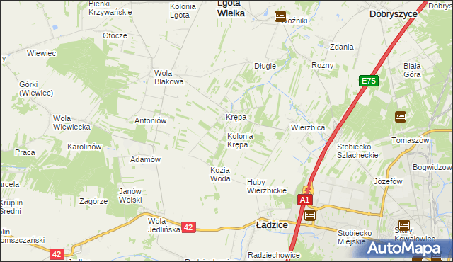 mapa Kolonia Krępa gmina Lgota Wielka, Kolonia Krępa gmina Lgota Wielka na mapie Targeo