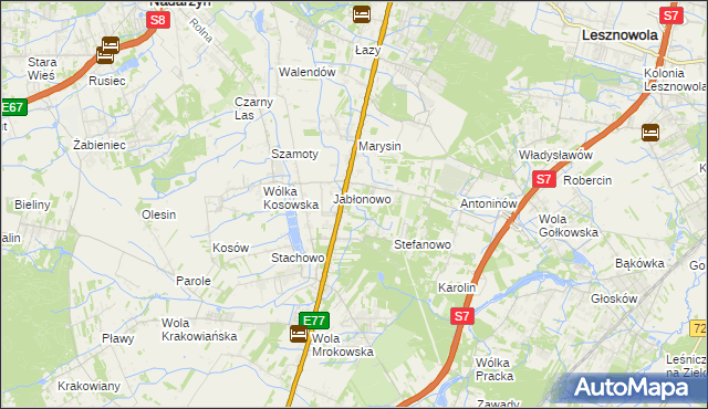 mapa Kolonia Warszawska gmina Lesznowola, Kolonia Warszawska gmina Lesznowola na mapie Targeo