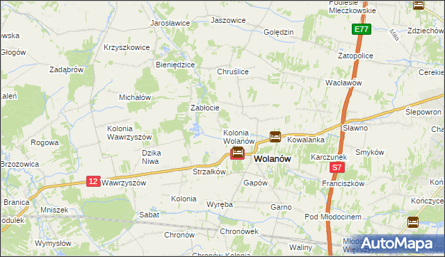 mapa Kolonia Wolanów, Kolonia Wolanów na mapie Targeo