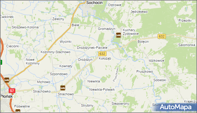 mapa Kołoząb gmina Sochocin, Kołoząb gmina Sochocin na mapie Targeo