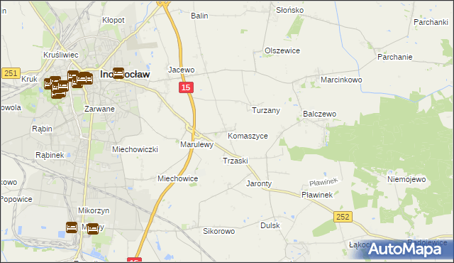 mapa Komaszyce gmina Inowrocław, Komaszyce gmina Inowrocław na mapie Targeo