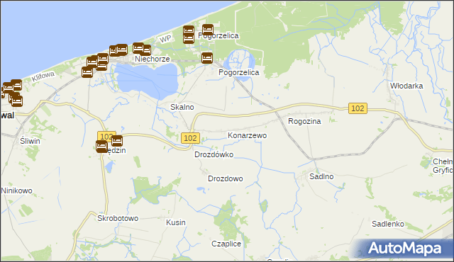 mapa Konarzewo gmina Karnice, Konarzewo gmina Karnice na mapie Targeo