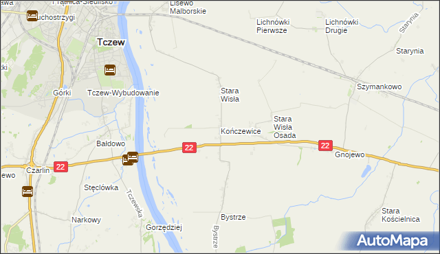 mapa Kończewice gmina Miłoradz, Kończewice gmina Miłoradz na mapie Targeo