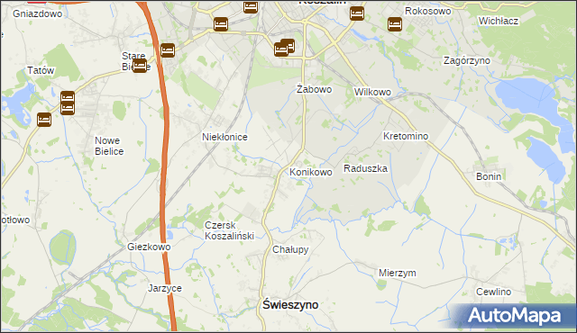 mapa Konikowo gmina Świeszyno, Konikowo gmina Świeszyno na mapie Targeo