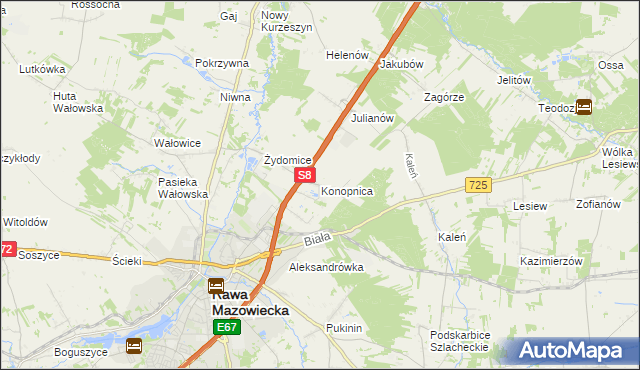 mapa Konopnica gmina Rawa Mazowiecka, Konopnica gmina Rawa Mazowiecka na mapie Targeo