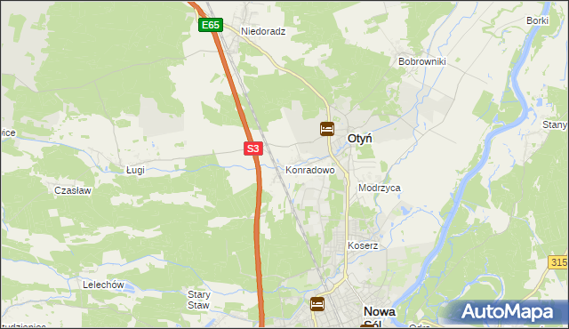 mapa Konradowo gmina Otyń, Konradowo gmina Otyń na mapie Targeo