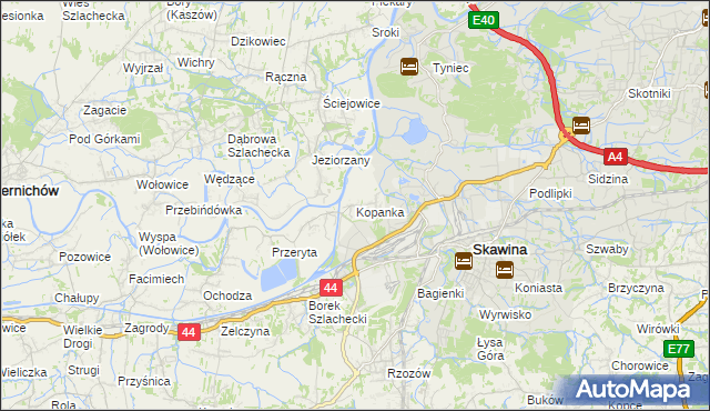 mapa Kopanka gmina Skawina, Kopanka gmina Skawina na mapie Targeo