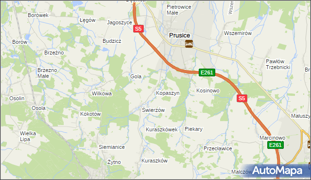 mapa Kopaszyn gmina Prusice, Kopaszyn gmina Prusice na mapie Targeo