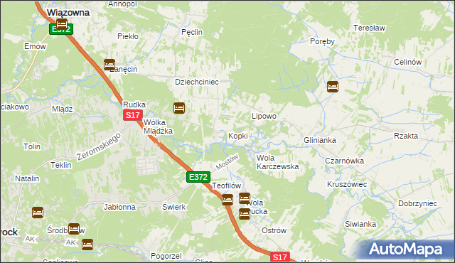 mapa Kopki gmina Wiązowna, Kopki gmina Wiązowna na mapie Targeo